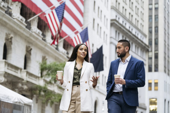 Two American Workers walking down the street